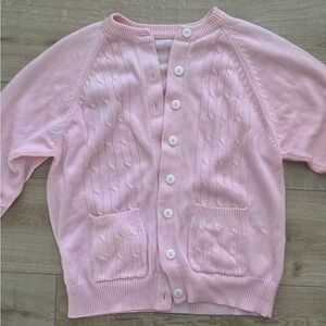 Classic Cable Knit Pink Cardigan Button-Front Cable Knit Sweater Light pink